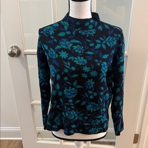 Ann Taylor Floral Patterned Women's Sweater - Black and Green, Size Small